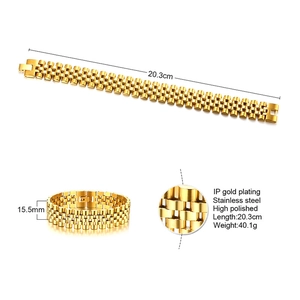 Détails du bracelet style montre en acier doré avec largeur de 15,5 mm et poids
