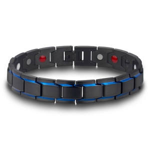 Men's Trendy Titanium Steel Magnetic Link Bracelet Fashion Blue Black Contrast Geometric Health Therapy Jewelry