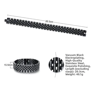 Détail du bracelet de montre en acier noir 15,5 mm avec dimensions et poids