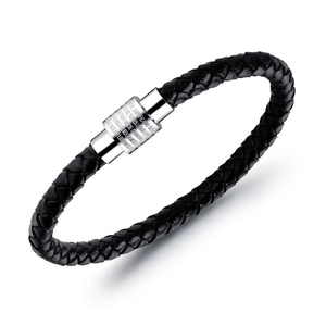 Bracciale da Uomo in Pelle Intrecciata Vintage Con Chiusura Magnetica in Acciaio Inossidabile Gioielli Religiosi Incisi
