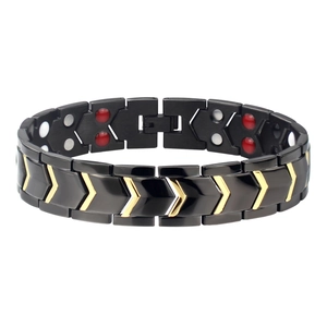 Bracciale per Magnetoterapia in Acciaio al Titanio da Uomo Nero Oro Motivo Chevron Bracciale a Catena per la Salute NBF962