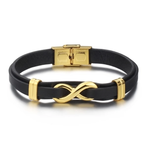 Retro Titanium Steel Leather Bracelet For Men Infinity Symbol Eight Shape Minimalist Braided Wristband Male Jewelry Gift Accessory