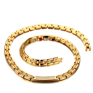 Fashion Gold Stainless Steel Magnetic Therapy Necklace With Zirconia Inlaid Health Care Link Chain Men Jewelry