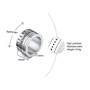 Technical view showing 14mm width and 3mm thickness of the silver spinner steel ring