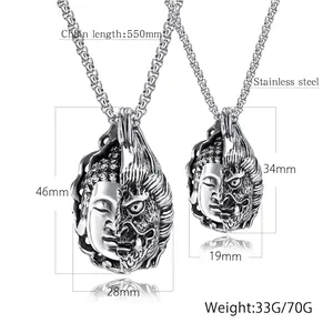 Collier avec pendentif bouddhiste en acier inoxydable argenté montrant deux tailles au choix