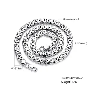 Collier chaîne Byzantine en acier inoxydable argenté de 570mm au design tissé lourd