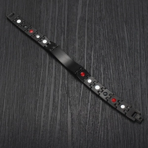Men's matte black titanium steel magnetic therapy bracelet with medical symbols