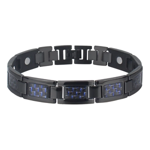 Pulsera Magnética de Acero Inoxidable para Hombre Fibra de Carbono Azul Negro Pulsera de Eslabones Geométricos Salud Regalo