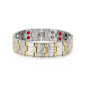 Detail showing titanium magnetic links with wave texture and bicolor gold-silver finish
