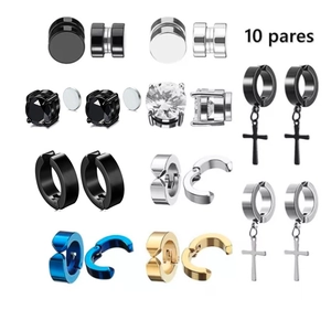 Stainless Steel Rhinestone Cross Hoop Earrings Punk Magnetic Stud Earrings For Men Women Fashion Jewelry