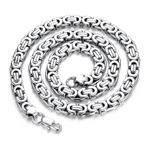 Collier Chaîne Byzantine pour Hommes Acier Inoxydable Poli Punk Hip Hop Bicolore Or Argent Accessoires Bijoux