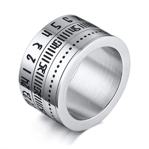 Men Titanium Steel Spinner Ring Arabic Numerals Rotatable Worry Ring Stress Relief Polished Mechanical Style Wide Band Ring Jewelry