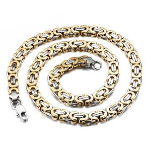 Collier chaîne byzantine bicolore en acier inoxydable doré et argenté avec fermoir mousqueton