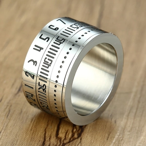 Rotatable titanium steel ring with Arabic numerals on light wood background