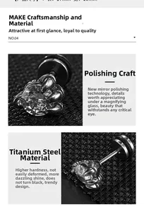 Macro view of crown-set cubic zirconia earring in titanium steel with 10mm size markings