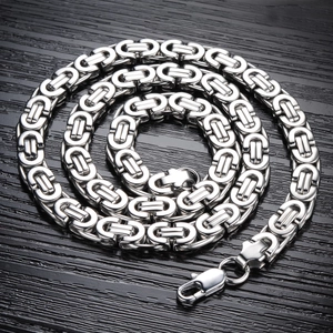 Collier chaîne byzantine en acier inoxydable argenté avec fermoir mousqueton