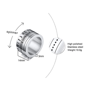 Titanium steel spinner ring for men featuring engraved Arabic numbers and 14mm band width