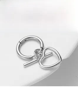 Detailed close-up of a silver stainless steel heart-shaped OT toggle clasp for jewelry