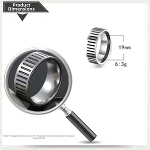 Macro view of stainless steel ring showing 19mm inner diameter and grooved texture