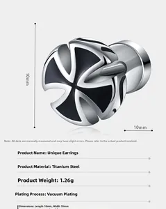 Detailed specs of stainless steel cross stud earring with 10mm x 10mm dimensions