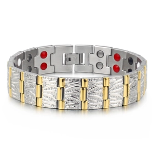 Men's Stainless Steel Magnetic Therapy Bracelet Double Row Energy Stone Gold Silver Two Tone Wide Link Chain Bracelet Jewelry