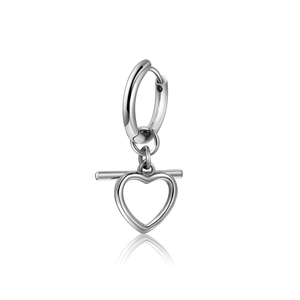 Minimalist Titanium Steel Heart Hoop Earrings For Women Polished Silver T-Bar Pendant Dangle Earrings Fashion Jewelry