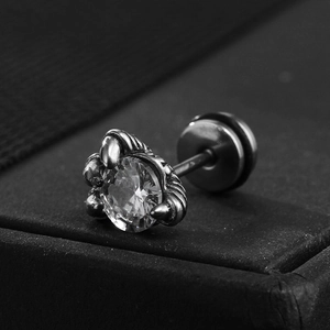 Gothic dragon claw stainless steel stud earring with sparkling cubic zirconia stone