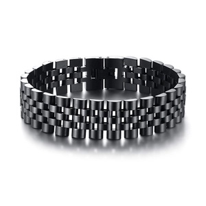 Bracelet chaîne jubilee classique en acier inoxydable noir pour hommes avec fermoir de sécurité