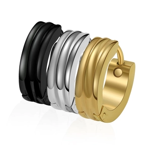 Creolen aus Titanstahl in Schwarz, Silber und Gold mit geriffeltem Design im 3er-Set