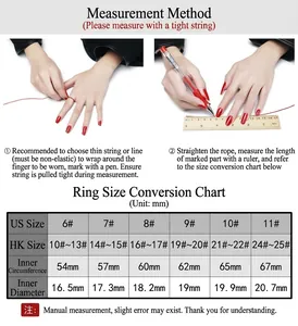 Size guide for vintage stainless steel leaf ring showing US and HK sizing measurements