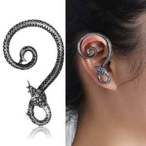 Vintage Antique Silver Alloy Snake Shape Ear Cuff Punk Gothic Non-Piercing Clip Earrings For Women Individual Jewelry Gift