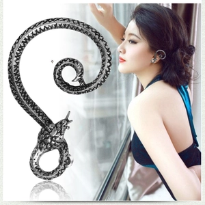Vintage silver snake ear cuff with detailed scale texture and wrap-around spiral design