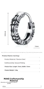 Macro detail of cross earring with vintage carvings and 15mm dimensions for hip-hop style