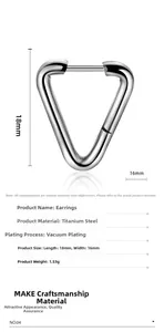 Vue détaillée de la boucle d'oreille en titane en V, dimensions 18mm par 16mm