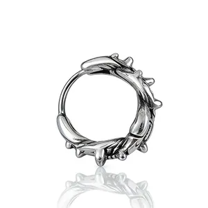 Stainless Steel Thorn Spike Hoop Earrings Retro Punk Gothic Hip Hop Earrings Silver Spiky Huggie Jewelry For Men Women