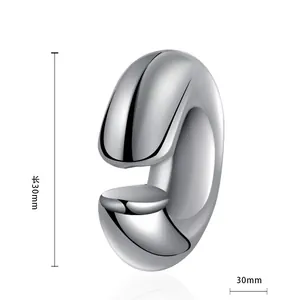 Detailed view of polished stainless steel chunky C-shape hoop earring measuring 30mm