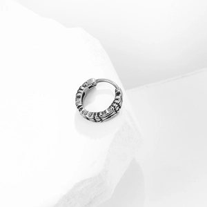 Minimalist V-shape stainless steel hoop earring with vintage gothic embossed pattern