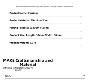 Detailed specs for wolf tooth steel hoop earring, vacuum plated, 30mm x 30mm size