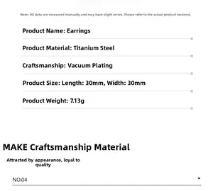 Specifications of titanium steel wolf tooth earrings: 30mm x 30mm size and 7.13g weight