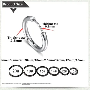 Guide des tailles de créoles en acier titane, diamètres intérieurs de 10mm à 20mm