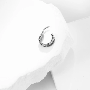 Vintage punk style V-shaped stainless steel earrings with antique silver textured finish