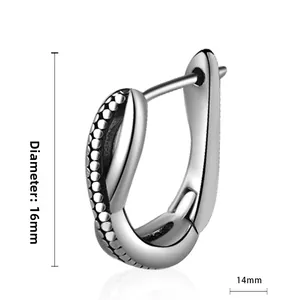 Detail showing dimensions of retro silver U-shaped hoop earring with textured finish