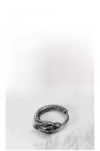 Detailed macro shot of vintage dragon head ring with intricate scale textures