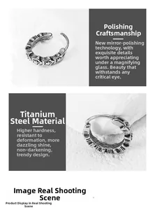 Mirror polished titanium steel hoop earring with engraved stars and secure clasp closure