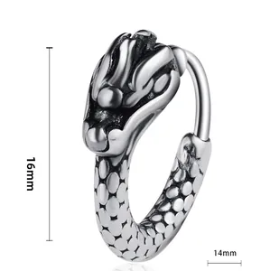 Detailed macro view of retro dragon head earring with 16mm length scale and scales