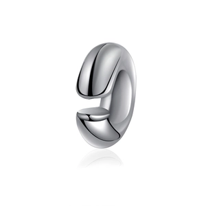 Minimalist silver stainless steel thick C-shaped hoop earring with polished mirror finish