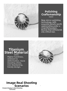 Macro detail of polished titanium steel earring with vintage pleated texture finish