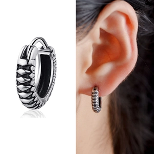 Retro Gothic Punk Cross Huggie Hoop Earrings Titanium Steel Black Oxidized Hip Hop Jewelry For Men Women Single Piece