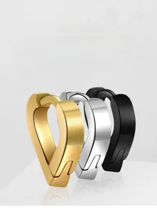 Three-color set of polished geometric heart earrings in gold, silver, and black finish