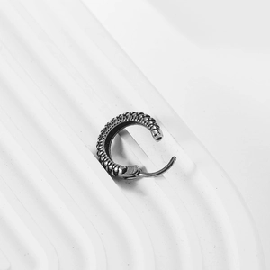 Retro stainless steel cross hoop earring with vintage dragon scale texture and punk finish